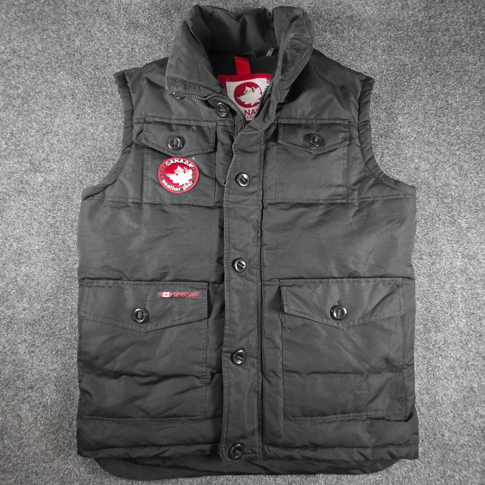 Canada Weather Gear Puffer Vest Mens Small Black Cargo Fleece Lined OMCW190